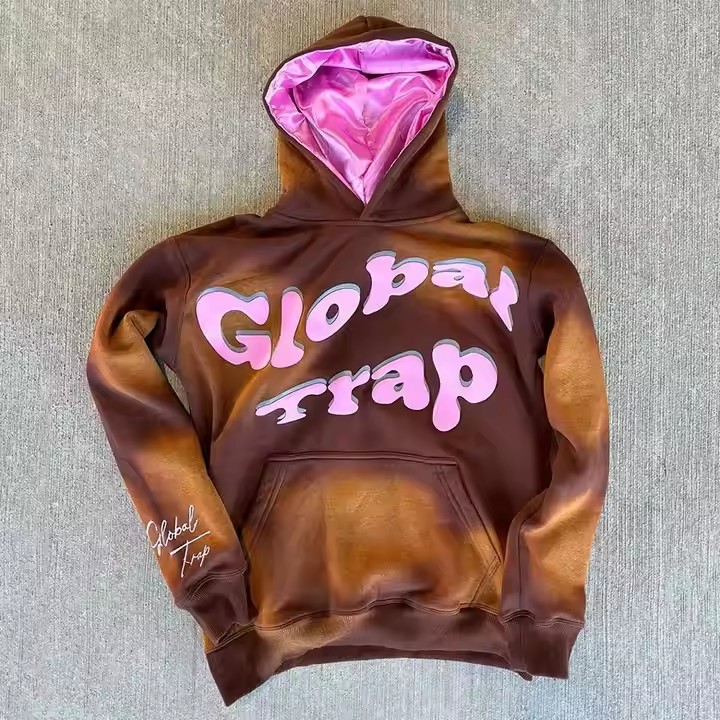 Custom Vintage Tie Dye Washed Sun Faded Pullover Puff Print Hoodie 500 Gsm Heavy Weight 100% Cotton Satin Lined Hoodies