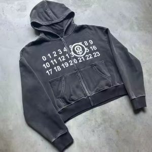 Custom Manufacturer 500 Gsm Heavyweight Oversized Black Grey Screen Printing Men Vintage Zip up Acid Wash Cropped Hoodie