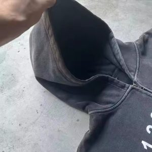 Custom Manufacturer 500 Gsm Heavyweight Oversized Black Grey Screen Printing Men Vintage Zip up Acid Wash Cropped Hoodie