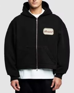 Custom Logo Patch Applique Embroidery Heavyweight 600 Gsm Hoodie Baggy Boxy Cropped Acid Wash Double Zipper Hoodie