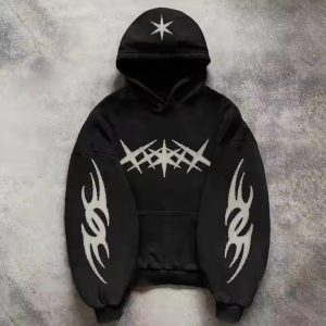 Custom Hip Hop Men'S Heavyweight Pullover Sweatshirt Distressed Applique Patch Embroidered Hooded Sweatshirts