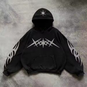 Custom Hip Hop Men'S Heavyweight Pullover Sweatshirt Distressed Applique Patch Embroidered Hooded Sweatshirts