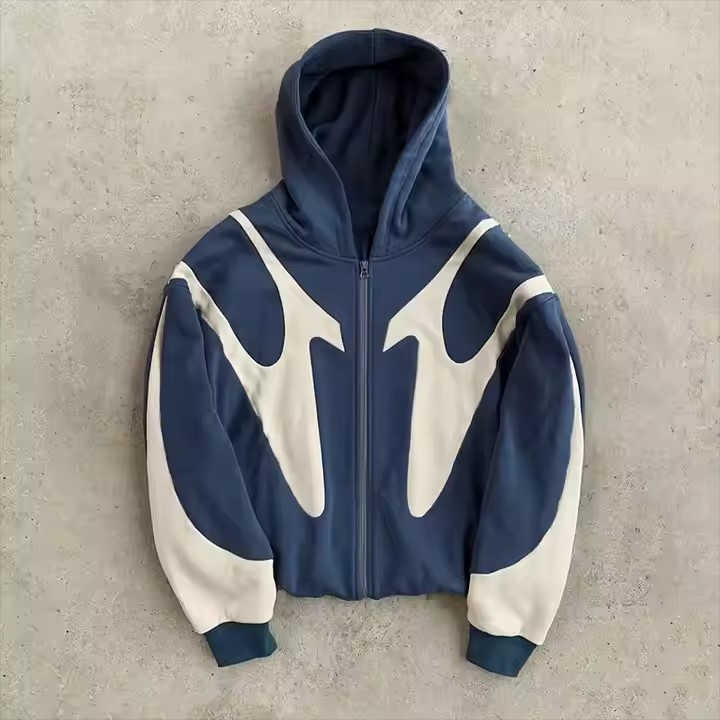 Embroidery Printing Manufacturer Custom Mock up Oversized Hoodie 450Gsm 100% Cotton French Terry Zip up Patchwork Hoodies