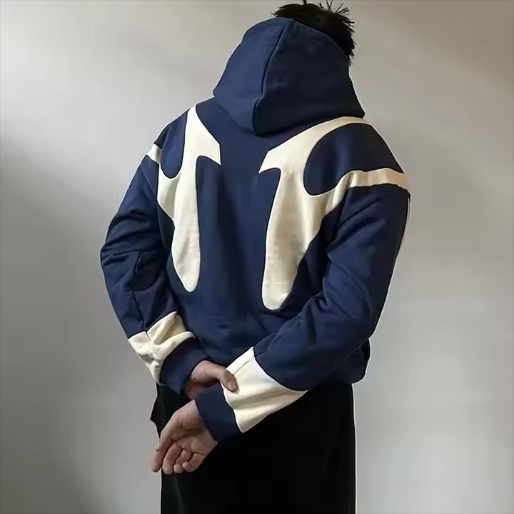 Embroidery Printing Manufacturer Custom Mock up Oversized Hoodie 450Gsm 100% Cotton French Terry Zip up Patchwork Hoodies