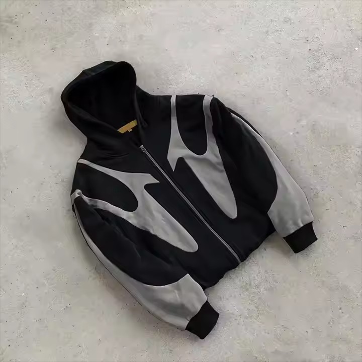 Embroidery Printing Manufacturer Custom Mock up Oversized Hoodie 450Gsm 100% Cotton French Terry Zip up Patchwork Hoodies