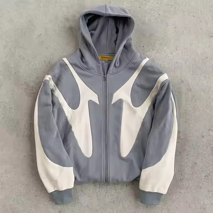 Embroidery Printing Manufacturer Custom Mock up Oversized Hoodie 450Gsm 100% Cotton French Terry Zip up Patchwork Hoodies