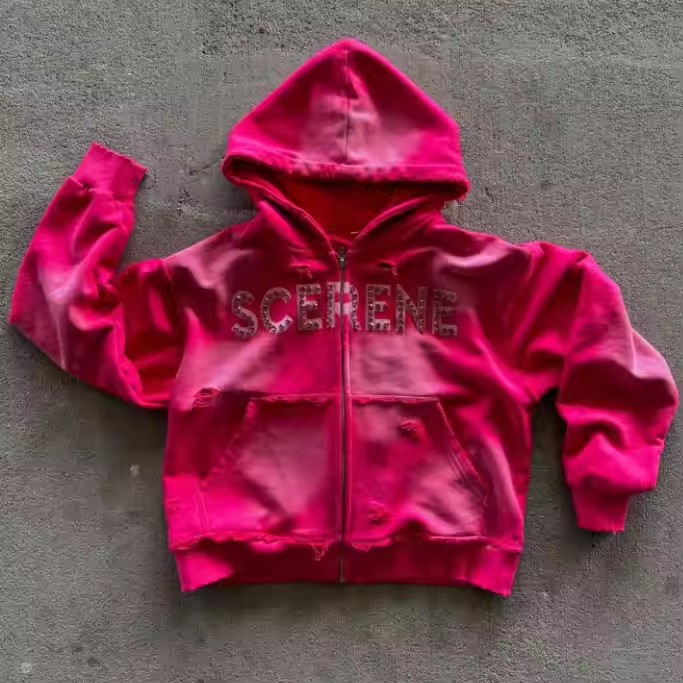 Custom 100% Cotton French Terry Heavyweight 500gsm Oversized Distressed Zip up Vintage Hoodie Men Patchwork Hoodies
