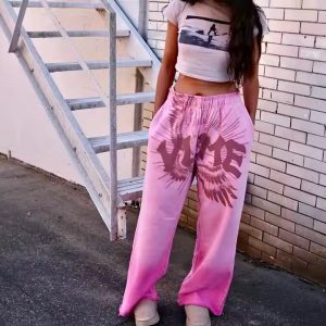 Custom 2025 New Streetwear Sweat Pants French Terry Cotton Vintage Sun Faded Acid Wash Wide Leg Baggy Sweatpants Women