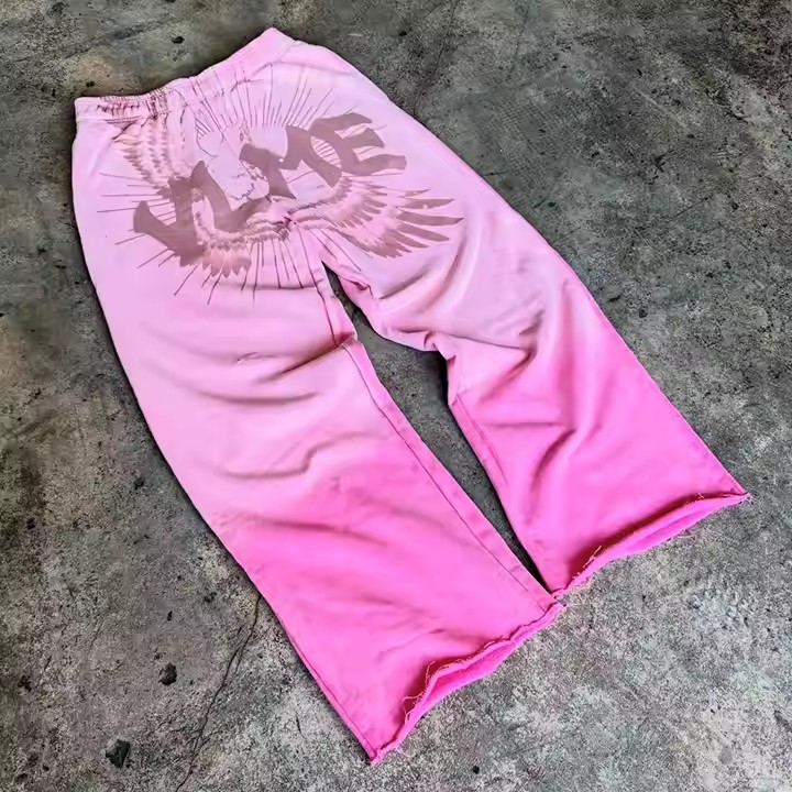 Custom 2025 New Streetwear Sweat Pants French Terry Cotton Vintage Sun Faded Acid Wash Wide Leg Baggy Sweatpants Women