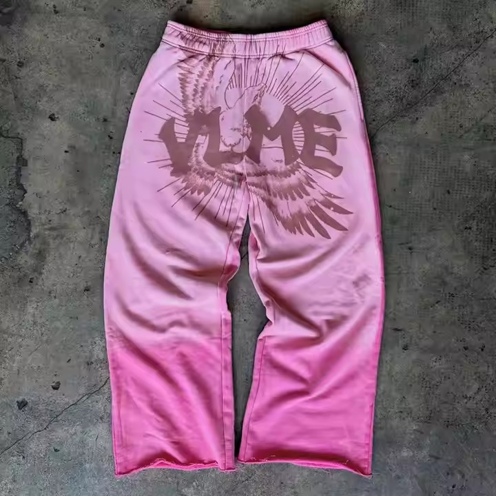 Custom 2025 New Streetwear Sweat Pants French Terry Cotton Vintage Sun Faded Acid Wash Wide Leg Baggy Sweatpants Women