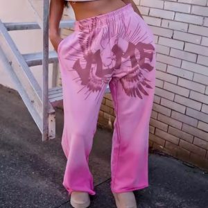 Custom 2025 New Streetwear Sweat Pants French Terry Cotton Vintage Sun Faded Acid Wash Wide Leg Baggy Sweatpants Women