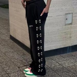 Custom 500 Gsm French Terry Wide Leg Sweatpants Embroidery Adjustable Drawstring Cuff Baggy Track Pants for Men