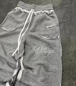 Custom Streetwear Mens Reverse Stitching French Terry Jogger Sweat Pants Embroidered Baggy Flared Wide Leg Sweatpants