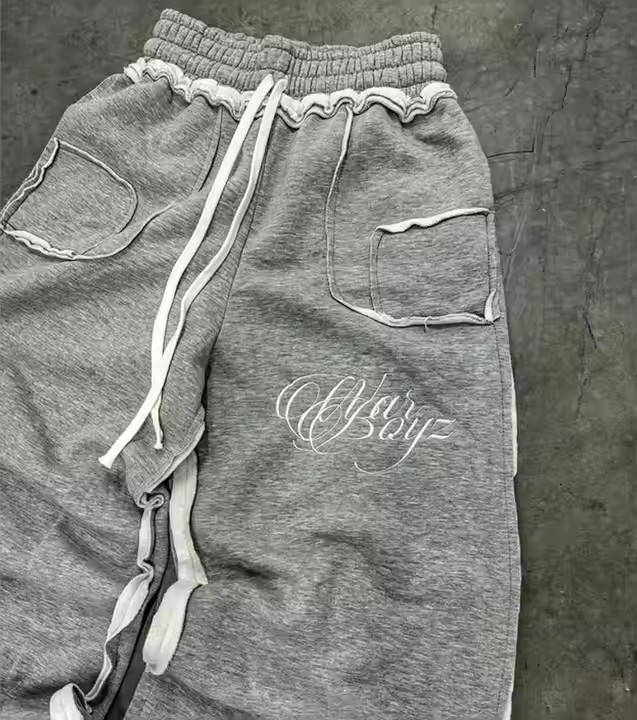 Custom Streetwear Mens Reverse Stitching French Terry Jogger Sweat Pants Embroidered Baggy Flared Wide Leg Sweatpants
