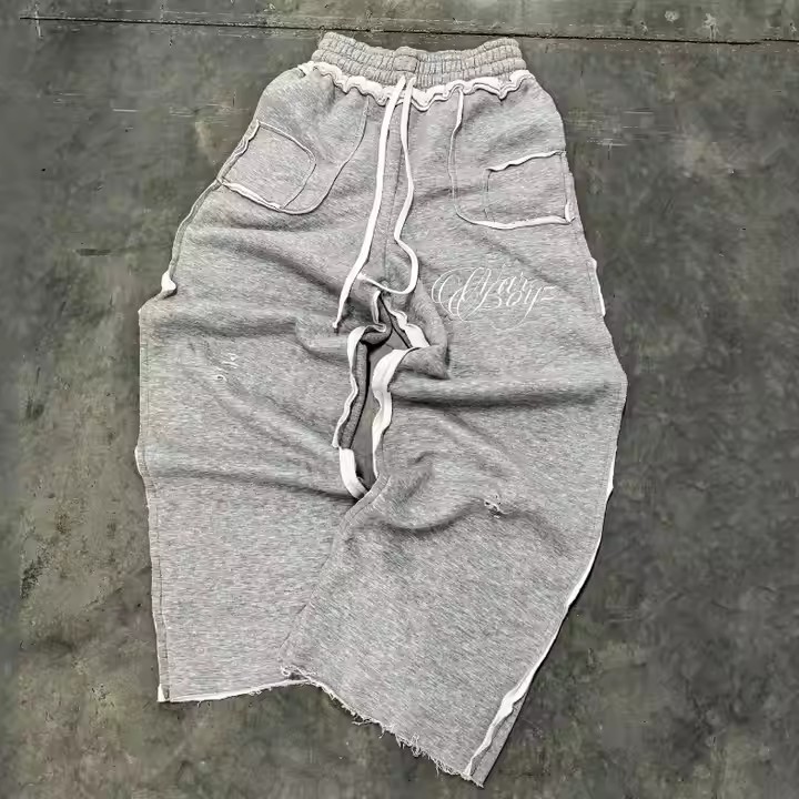 Custom Streetwear Mens Reverse Stitching French Terry Jogger Sweat Pants Embroidered Baggy Flared Wide Leg Sweatpants