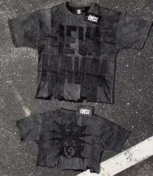 Custom 2025 Streetwear T-Shirt Distressed Embroidery Applique Patch Sun Faded Vintage Acid Wash Boxy Cropped Tshirt for Men