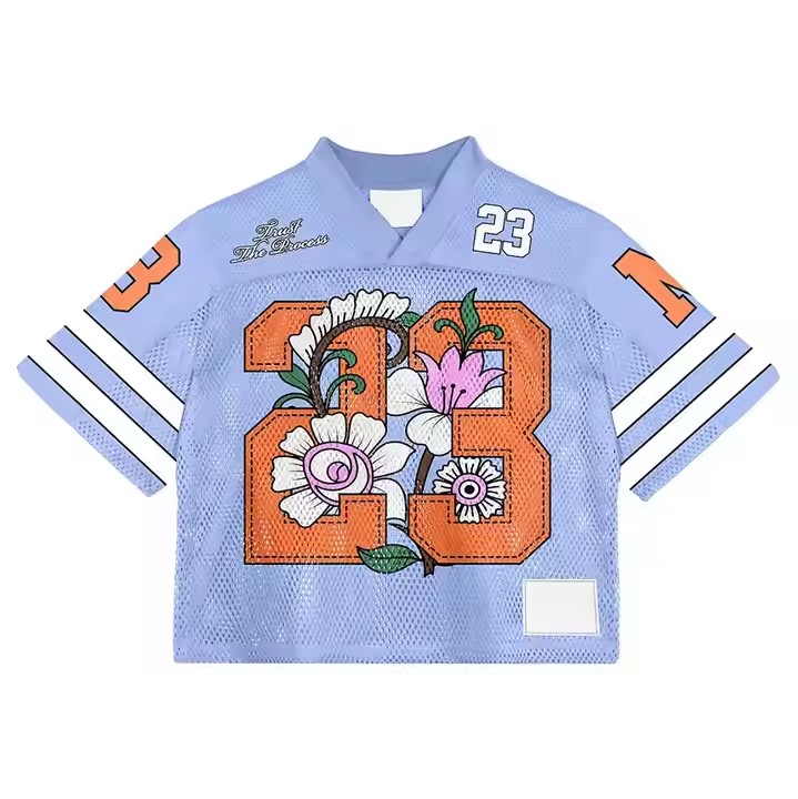 Custom Streetwear Sportswear Men Boxy Jersey V Neck Shirt Polyester Embroidery Sublimation American Football Jerseys T-Shirt