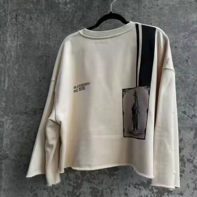 Custom Printed Oversized Crewneck Sweatshirt Thick French Terry Ripped Distressed Cropped Long Sleeve T Shirt for Men