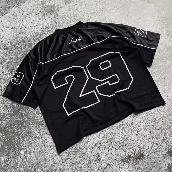 Custom Streetwear Summer Printed Polyester Oversized Boxy Retro Soccer Football Jersey V Neck Mesh Men's T-Shirts