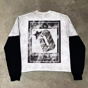 Custom 100% Cotton Screen Printing Distressed Washed Sun Fade T-Shirts Man Oversized Double Layered T Shirt Long Sleeve