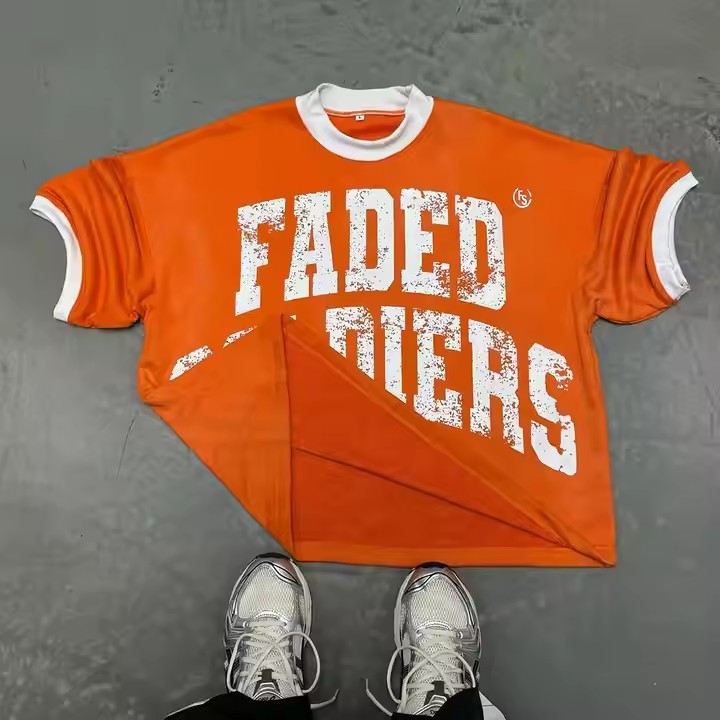 Custom Vintage Ringer T Shirt Jersey Graphic Logo Printing Terry Thick Pima Cotton Boxy T-Shirt Retro Streetwear Jersey