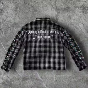 Custom Winter Warm Plaid Shirts Embroidery Long Sleeve Oversized Diamond Acid Wash Rhinestone Button up Flannel Shirts Men