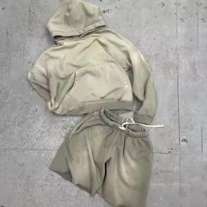 Wholesale Sweatpants Gsm Heavy Cotton Jogger Tracksuit for Men Puff Print Oversized Hoodie and Sweat Shorts Set Unisex