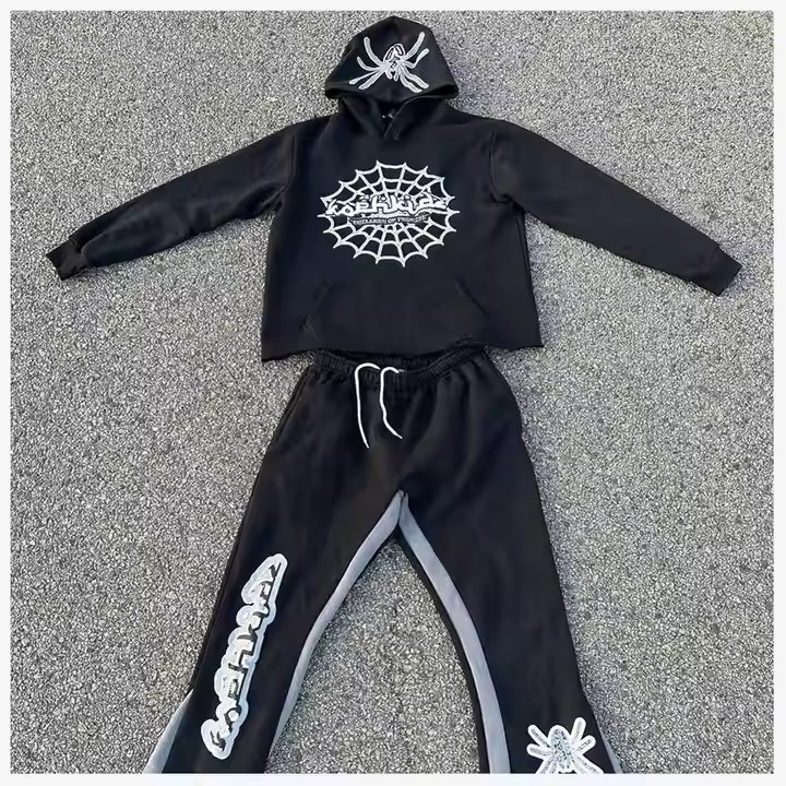 Custom Flared Sweatpants and Hoodie Set Zip up Acid Wash Hoodie and Jogger Set Unisex High Quality Hoodie and Shorts Set Men