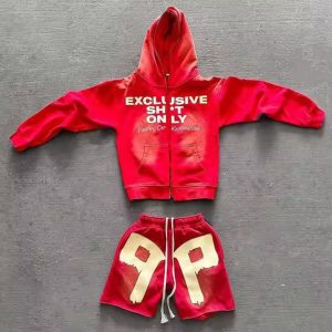 Custom Flared Sweatpants and Hoodie Set Zip up Acid Wash Hoodie and Jogger Set Unisex High Quality Hoodie and Shorts Set Men