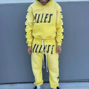 Custom Mens Two-Piece Set Heavyweight Pullover Cropped Graphic Printed Distressed Vintage Acid Wash Sweatpants and Hoodie Sets