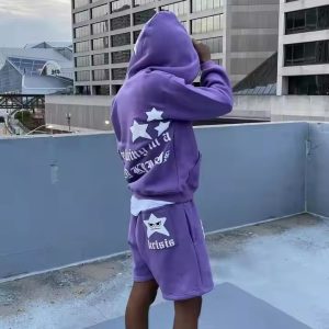 Custom Heavyweight Tracksuit Mens Streetwear Hoodie and Shorts Sets French Terry 3D Puff Printing Full Zip up Hoodies