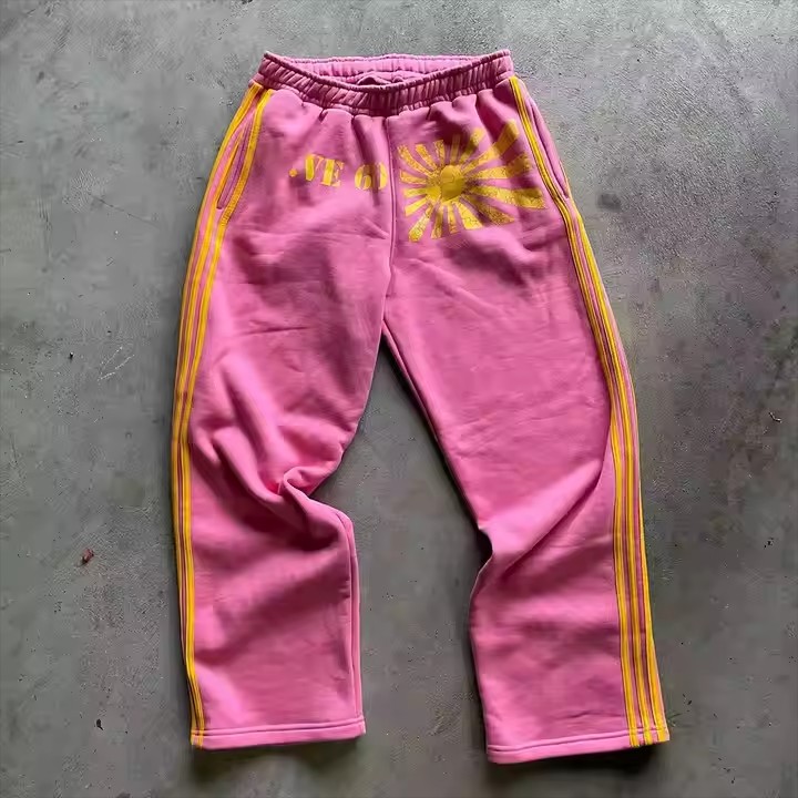 Custom Vintage Striped Zip up Hoodie and Flare Sweatpants Set French Terry Cotton Baggy Oversized Acid Wash Tracksuit for Men