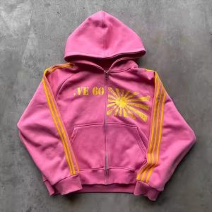 Custom Vintage Striped Zip up Hoodie and Flare Sweatpants Set French Terry Cotton Baggy Oversized Acid Wash Tracksuit for Men