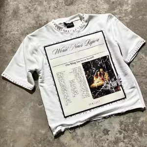 Custom High Quality 100% Organic Cotton 250 Gsm T Shirt Heavyweight Rhinestone Raw Hem Cropped Boxy T Shirt