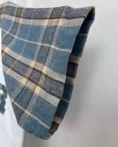 Custom Embroidery Logo High Quality Plaid Raglan Sleeve Flannel Heavy Organic Cotton Oversized Boxy T-Shirt for Men