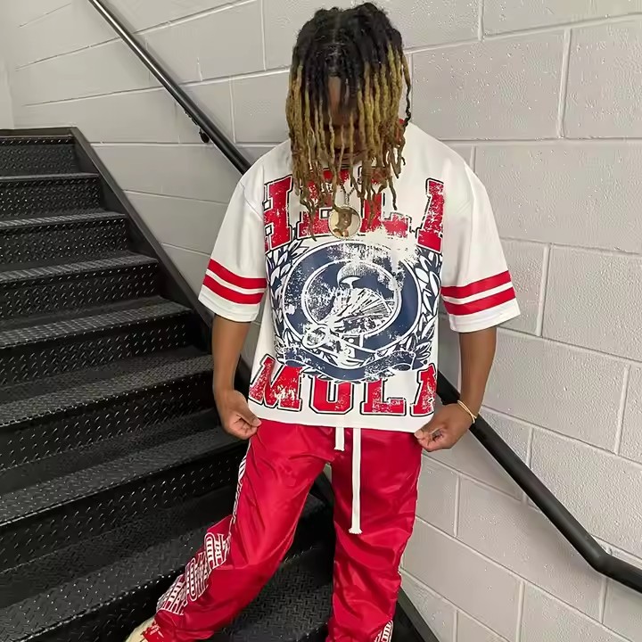 Custom 2025 New Streetwear T-Shirt 100% Cotton Color Block Ringer Crack Printing Oversized Boxy Fit Heavyweight T Shirt