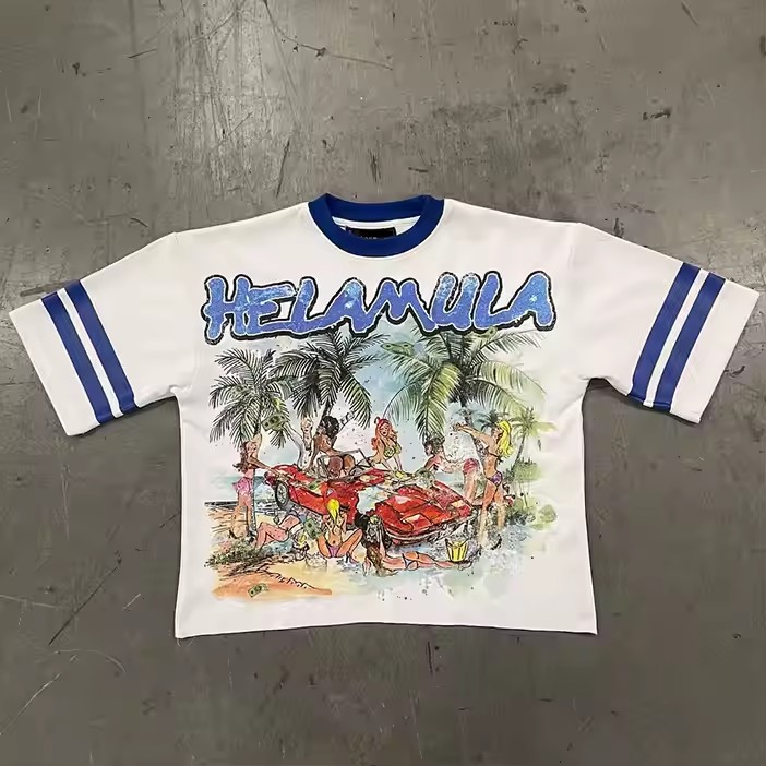 Custom 2025 New Streetwear T-Shirt 100% Cotton Color Block Ringer Crack Printing Oversized Boxy Fit Heavyweight T Shirt
