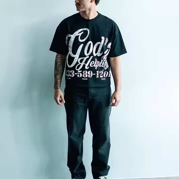 Custom 2025 New Summer Streetwear Mens Heavy Cotton Graphic Print T-Shirt O Neck Vintage Boxy Fit Cropped T Shirt
