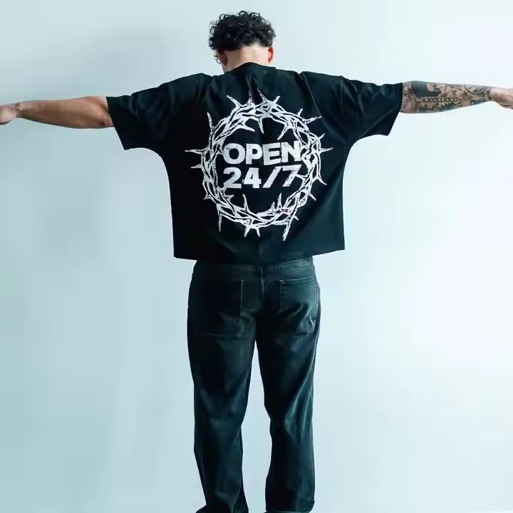 Custom 2025 New Summer Streetwear Mens Heavy Cotton Graphic Print T-Shirt O Neck Vintage Boxy Fit Cropped T Shirt