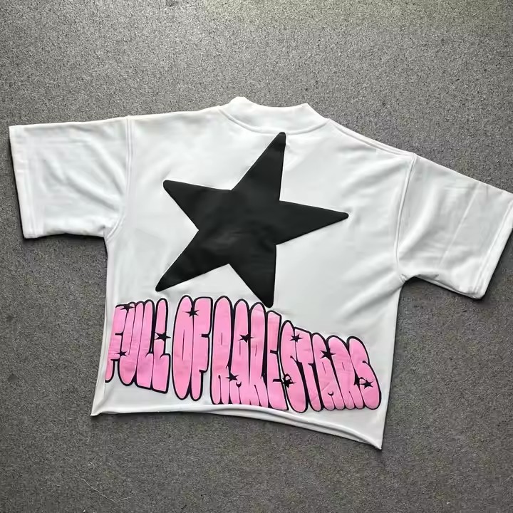 Custom Streetwear100% Cotton French Terry Boxy Cropped T-shirt Short Sleeve Tee Tshirts Graphic 3D Puff Print T Shirt Men