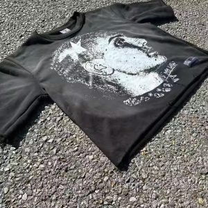 Custom 100% Cotton 300 Gsm Heavy Weight T Shirt Graphic Printing Raw Hem Boxy Cropped Vintage Acid Washed T Shirt