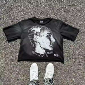 Custom 100% Cotton 300 Gsm Heavy Weight T Shirt Graphic Printing Raw Hem Boxy Cropped Vintage Acid Washed T Shirt