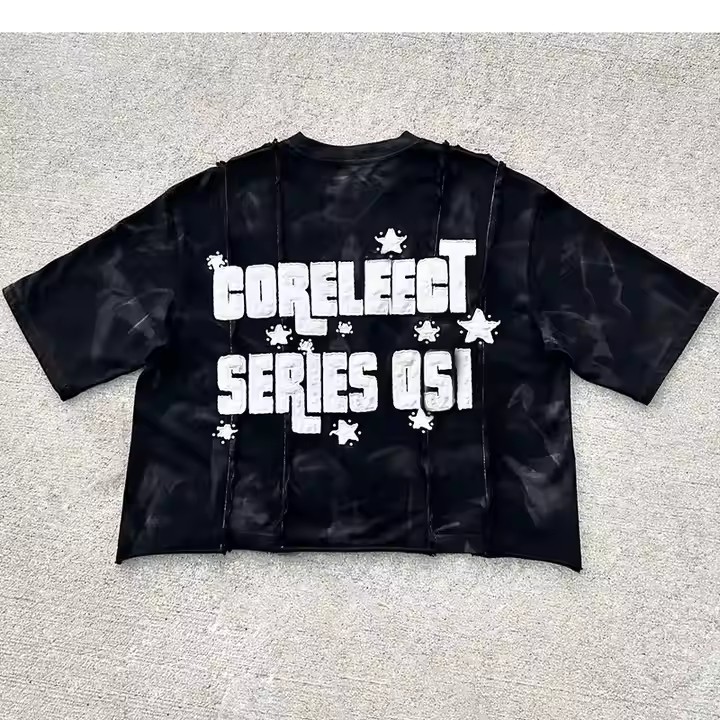 Custom Logo Streetwear Vintage 100% Cotton Heavyweight Raw Hem Boxy Cropped Oversized Acid Washed Vintage T Shirt