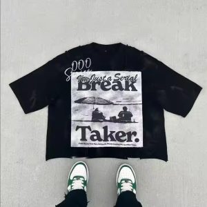 Custom Logo Streetwear Vintage 100% Cotton Heavyweight Raw Hem Boxy Cropped Oversized Acid Washed Vintage T Shirt