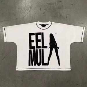 Custom Printed Round Neck White Contrast Stitching T Shirt 300Gsm Heavy Weight Cotton Boxy Fit Cropped T-Shirts Men