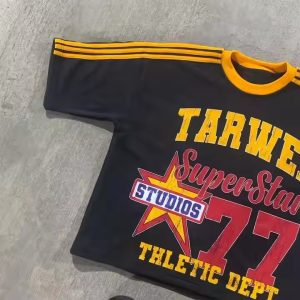 New Summer Custom High Quality 100% Cotton T Shirts Mens Digital Print Tee Striped Vintage Washed Cropped Boxy T Shirt