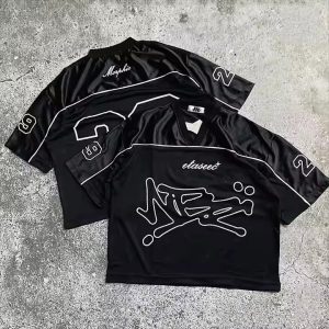 Custom Streetwear Summer Printed Polyester Oversized Boxy Retro Soccer Football Jersey V Neck Mesh Men's T-Shirts