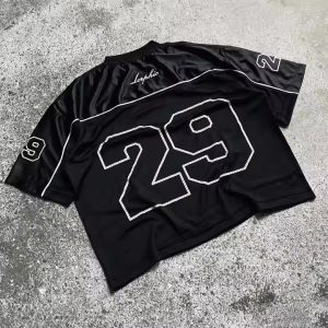 Custom Streetwear Summer Printed Polyester Oversized Boxy Retro Soccer Football Jersey V Neck Mesh Men's T-Shirts