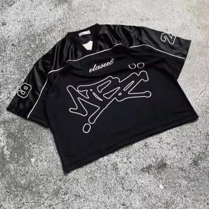 Custom Streetwear Summer Printed Polyester Oversized Boxy Retro Soccer Football Jersey V Neck Mesh Men's T-Shirts