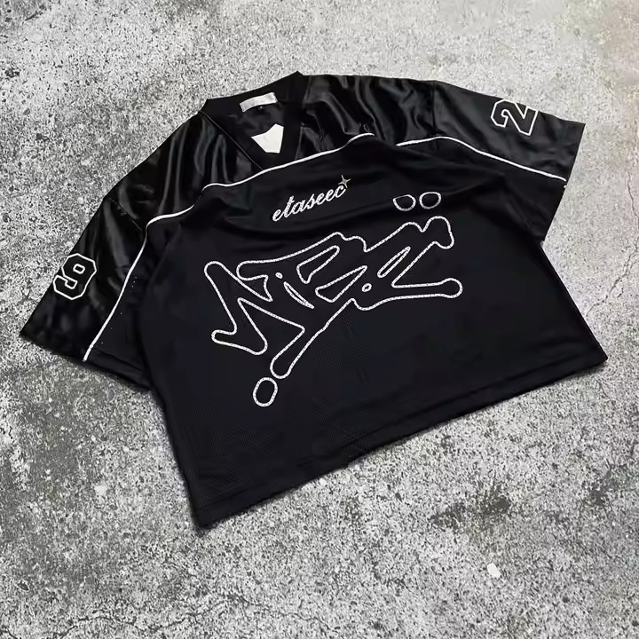 Custom Streetwear Summer Printed Polyester Oversized Boxy Retro Soccer Football Jersey V Neck Mesh Men's T-Shirts